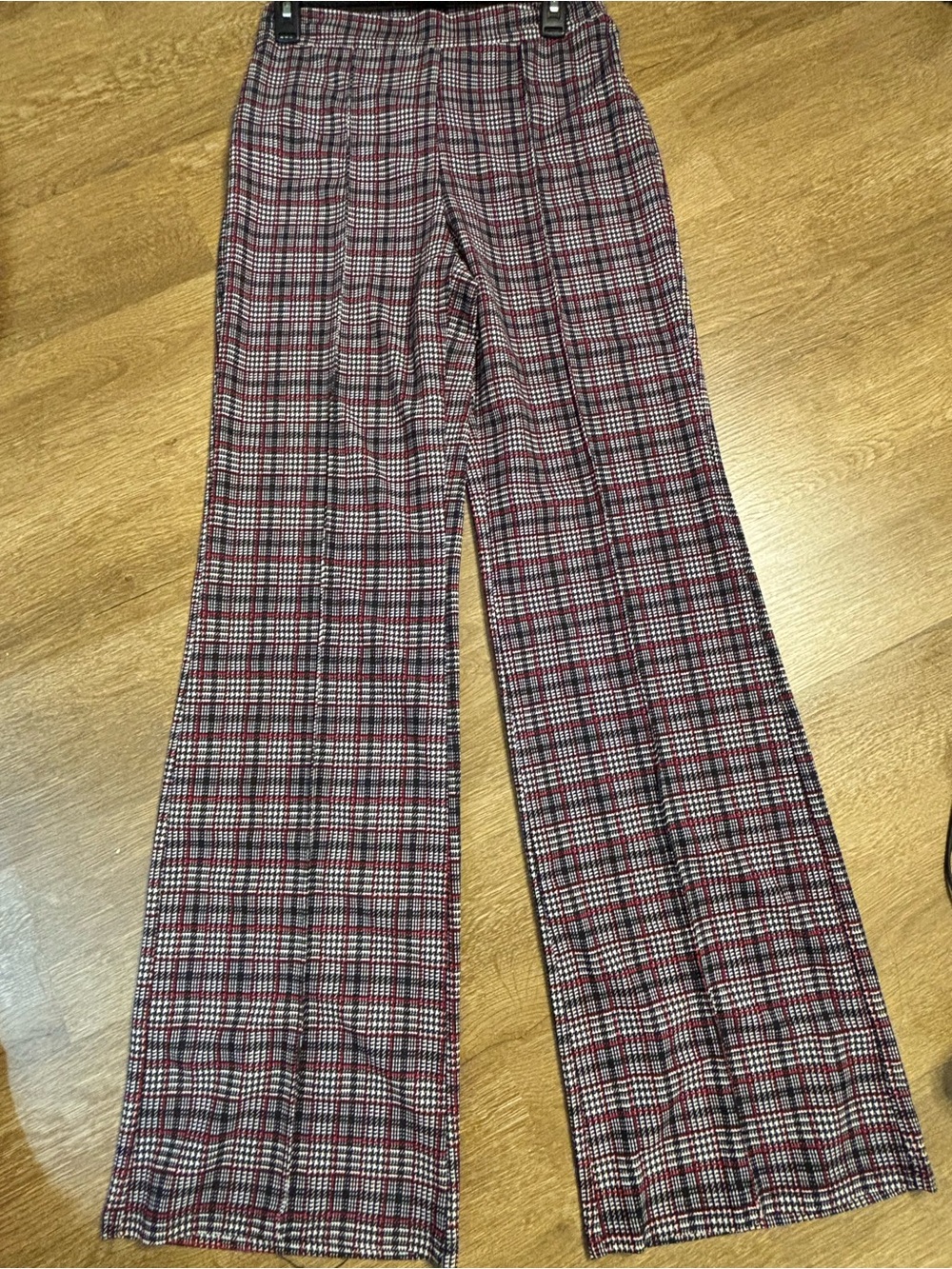 Fashion Nova High-Waist Plaid Wide-Leg Pants - Burgundy & Gray - Picture 2 of 3